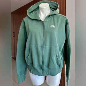 The North Face Oversized Sage Green Zip-Up Hoodie LARGE